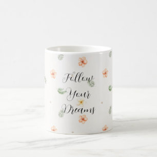 Tropische Pfirsichcreme-Hibiskusblüten Blätter Kaffeetasse