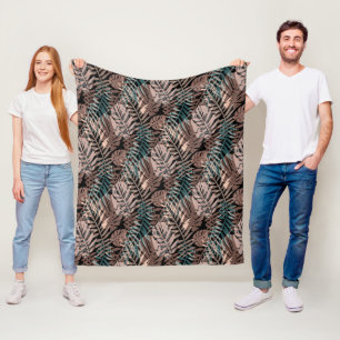 Tropische Pflanze, Dschungel, Tropen, Beige, Blätt Fleecedecke