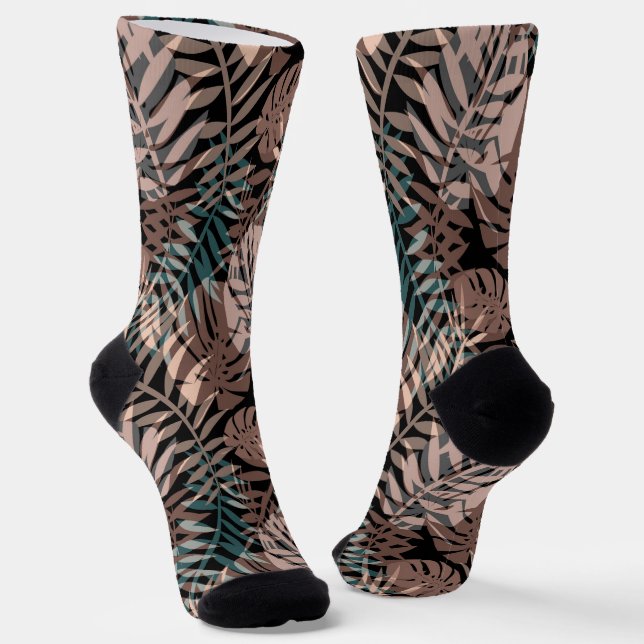 Tropische Pflanze, Dschungel, Tropen, Beige, Blätt Socken (Gewinkelt)
