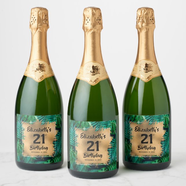 Tropische Pflanze Gold 21. Geburtstag Personalisie (Flaschen)