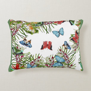 Tropische Pflanze Schmetterlinge Berries Red Blue Dekokissen