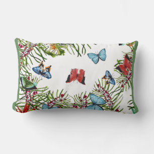 Tropische Pflanze Schmetterlinge Berries Red Blue Lendenkissen