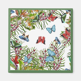 Tropische Pflanze Schmetterlinge Berries Red Blue Magnet
