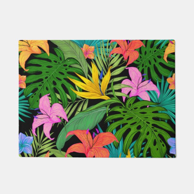 Tropische Pflanze und farbenfrohe Blume Fußmatte (Vorderseite)