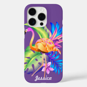 Tropische Pflanze und Flamingo Lila Personalisiert iPhone 16 Pro Hülle