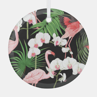 Tropische Pflanze Vögel farbige Illustration Ornament Aus Glas