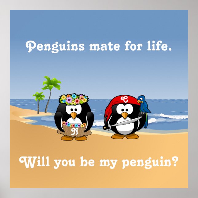 Tropische Pinguine Couple Hula Pirate Island Beach Poster (Vorne)