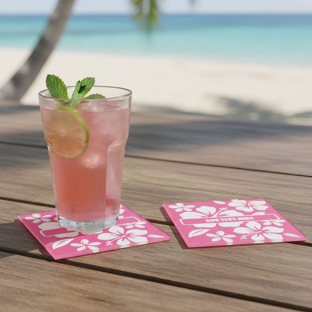 Tropische Pink Beach Blume Glasuntersetzer (frosted glass pink beach coasters)
