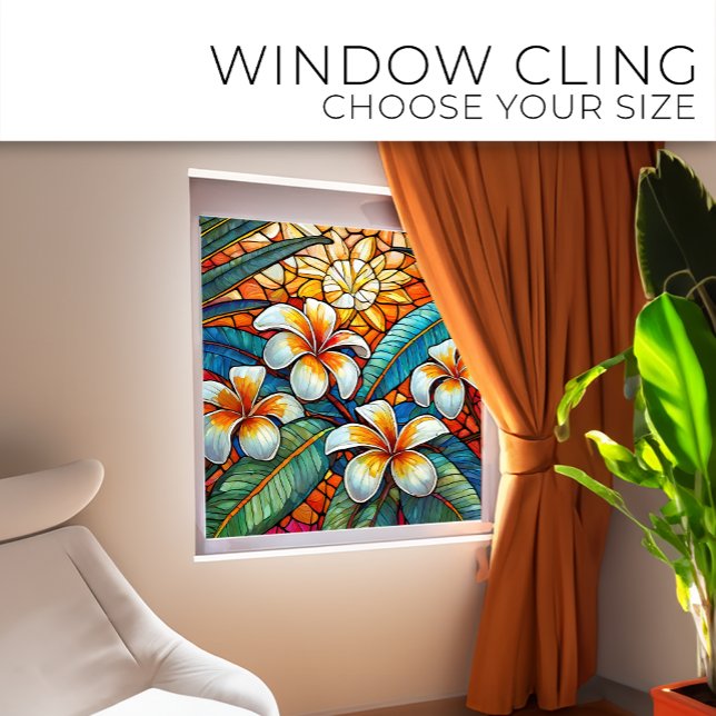 Tropische Plumeria auf orangefarbenem Glas Fensteraufkleber (Von Creator hochgeladen)