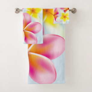 Tropische Plumeria-Blume Badhandtuch Set