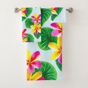 Tropische Plumeria-Blume Badhandtuch Set