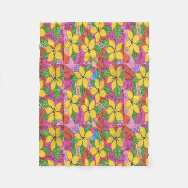 Tropische Plumeria-Blume Fleecedecke (Vorderseite)