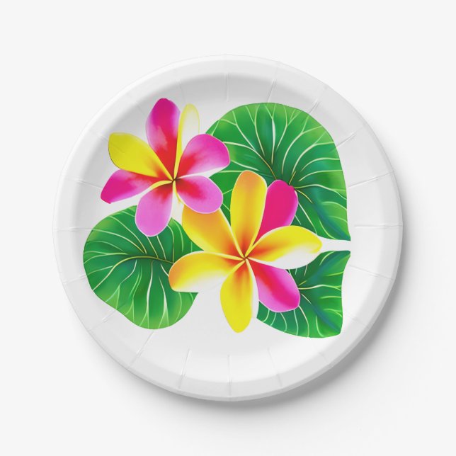 Tropische Plumeria-Blume Pappteller (Vorderseite)
