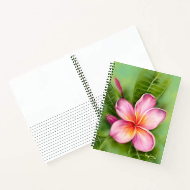 Tropische Plumeria Blume Rosa Orange Personalisier Notizbuch (Innenseite)
