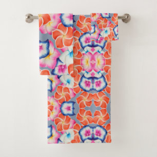 Tropische Plumeria-Blumen X-Muster Badhandtuch Set