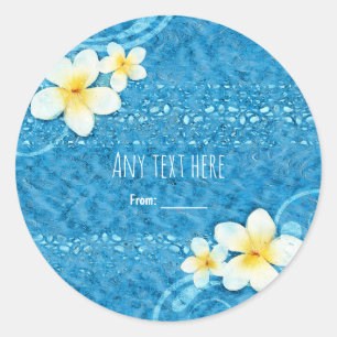Tropische Plumeria-Blüte Blaue Sommerparty Geschen Runder Aufkleber