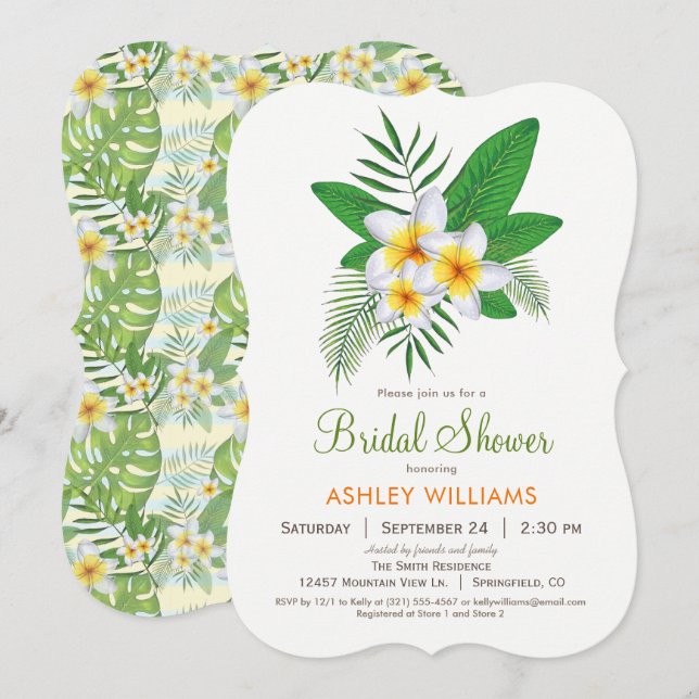 Tropische Plumeria Bridal Dusche Einladung (Vorne/Hinten)