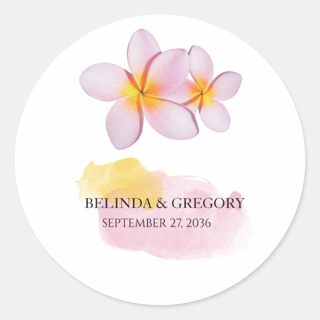 Tropische Plumeria Frangipani Wedding Runder Aufkleber (Vorderseite)