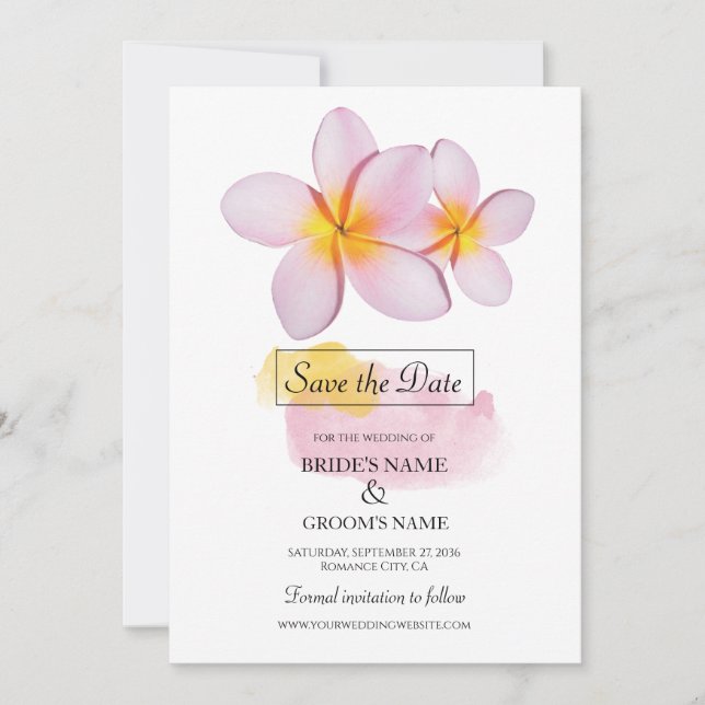 Tropische Plumeria Frangipani Wedding Save The Date (Vorderseite)