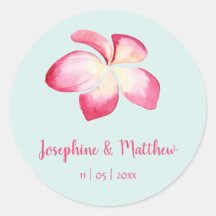 Tropische Plumeria Pink Wasserfarbe Hochzeitsklebe