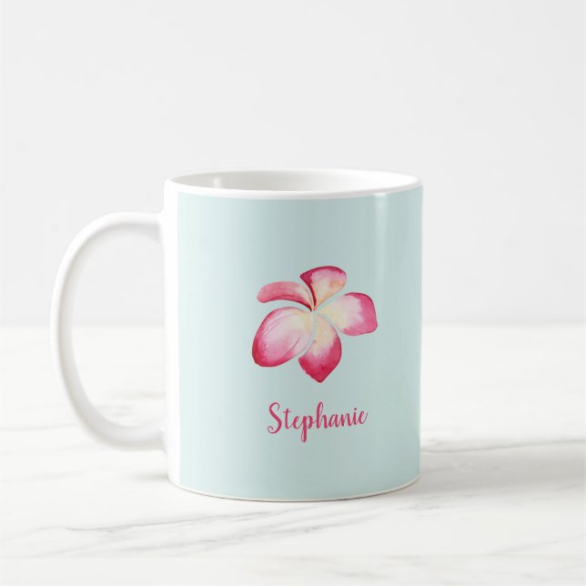 Tropische Plumeria Pink Wasserfarbe Kaffeetasse (Links)