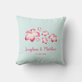 Tropische Plumeria Pink Wasserfarbenhochzeit Kissen