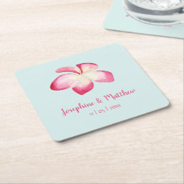 Tropische Plumeria Pink Wasserfarbenhochzeit Rechteckiger Pappuntersetzer