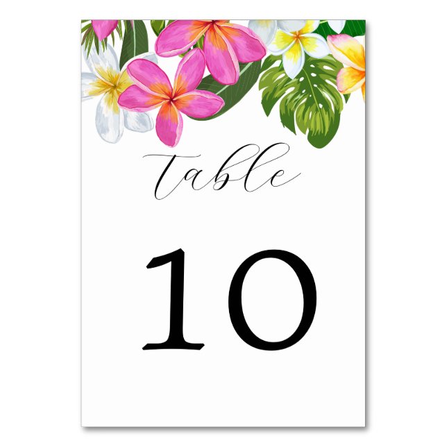 Tropische Plumeria Temple Tree Wedding Tischnummer (Vorderseite)