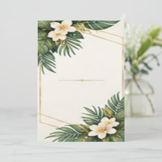 Tropische Plumeria und Palmwedel mit goldenem Rahm Einladung