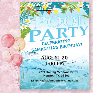 Tropische Poolparty-Einladung zum Geburtstag für E Einladung