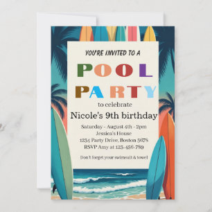 Tropische Poolparty Nicole 9. Geburtstag 2026 Einladung