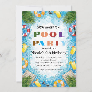 Tropische Poolparty Nicole 9. Geburtstag 2026 Einladung