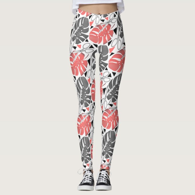 Tropische Print Monstera Leaves Leggings (Vorderseite)
