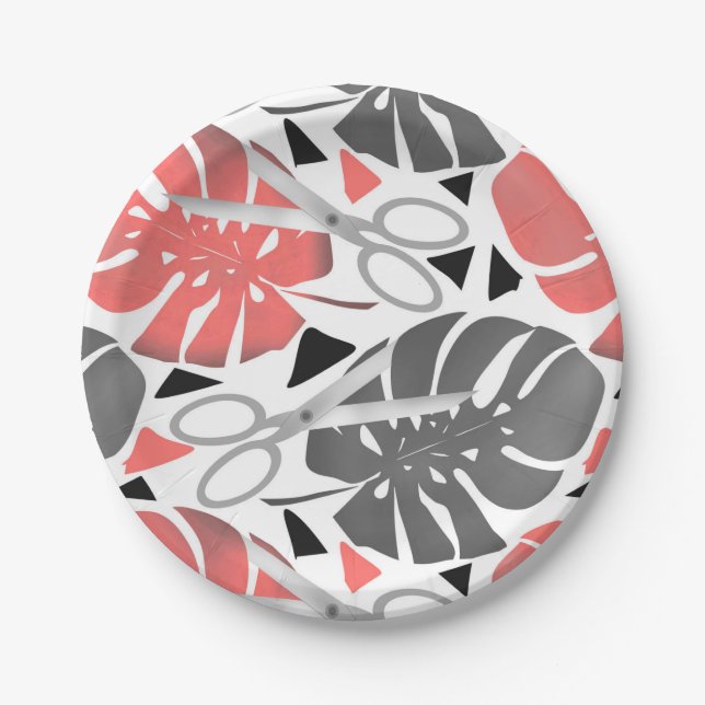 Tropische Print Monstera Leaves Pappteller (Vorderseite)