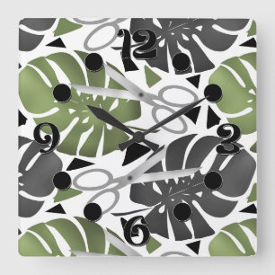 Tropische Print Monstera Leaves Quadratische Wanduhr