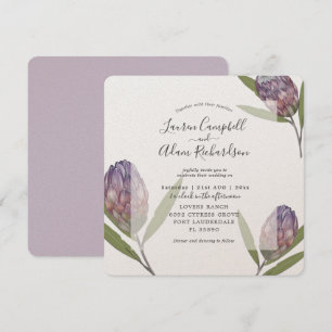 Tropische Protea Lila Aquarell-Hochzeit Einladung