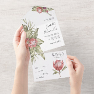 Tropische Protea-Palmenblätter  All In One Einladung