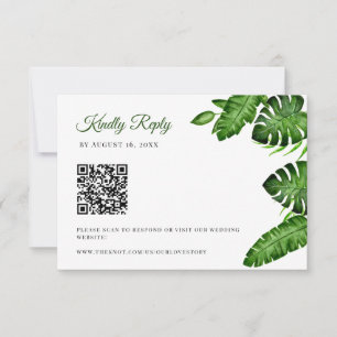 Tropische QR-Code-RSVP-Monstera-Blätter-Hochzeit RSVP Karte