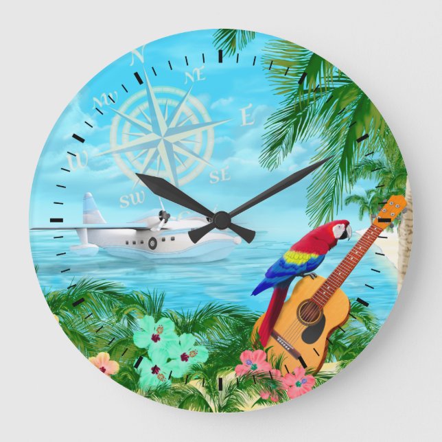 Tropische Reisen Große Wanduhr (Vorderseite)