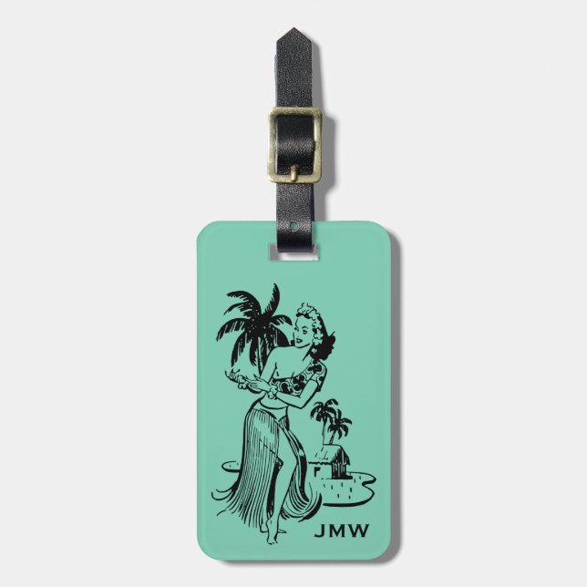 Tropische Retro hawaiische Hula Gepäckanhänger (Vorderseite vertikal)
