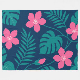 Tropische rosa Blumen und grünes Blattwerk Design Fleecedecke
