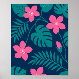 Tropische rosa Blumen und grünes Blattwerk Design Poster