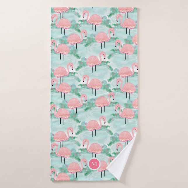 Tropische rosa Flamingo-Lagune personalisiert Badehandtuch (Badehandtuch)