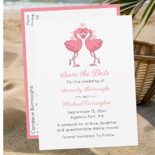 Tropische rosa Flamingo-Strandhochzeit - Save the  Postkarte