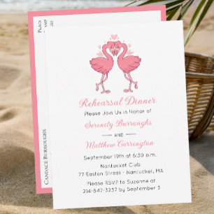 Tropische rosa Flamingo-Strandprobe-Dinner Einladungspostkarte