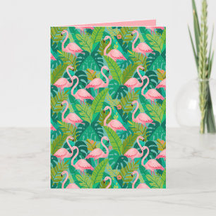 Tropische rosa Flamingos Dschungelfoliage Dankeskarte