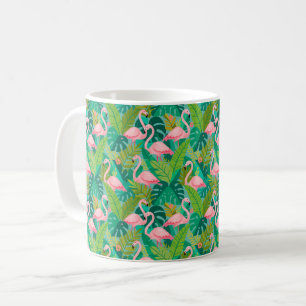 Tropische rosa Flamingos Dschungelfoliage Kaffeetasse