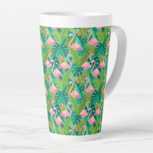 Tropische rosa Flamingos Dschungelfoliage Milchtasse