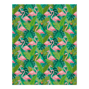 Tropische rosa Flamingos Dschungelfoliage Poster