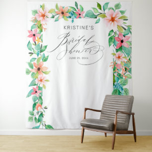 Tropische rosa florale elegante Skript-Brautparty Wandteppich